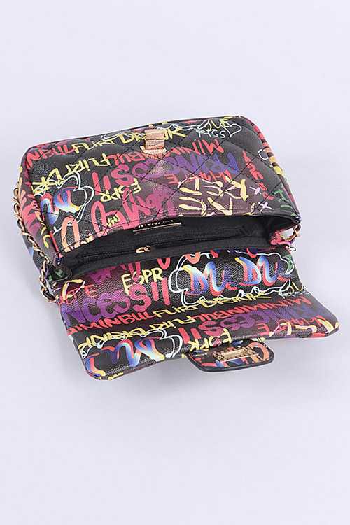 Babe Beachwaer Graffiti Luxury Quilted Shoulder Bag with colorful street art design and chain strap