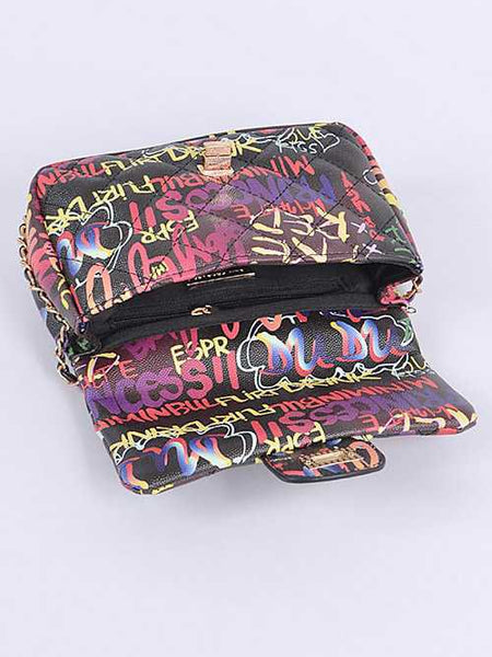 Babe Beachwaer Graffiti Luxury Quilted Shoulder Bag with colorful street art design and chain strap