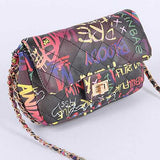 Babe Beachwaer Graffiti Luxury Quilted Shoulder Bag with colorful graffiti pattern and gold chain strap