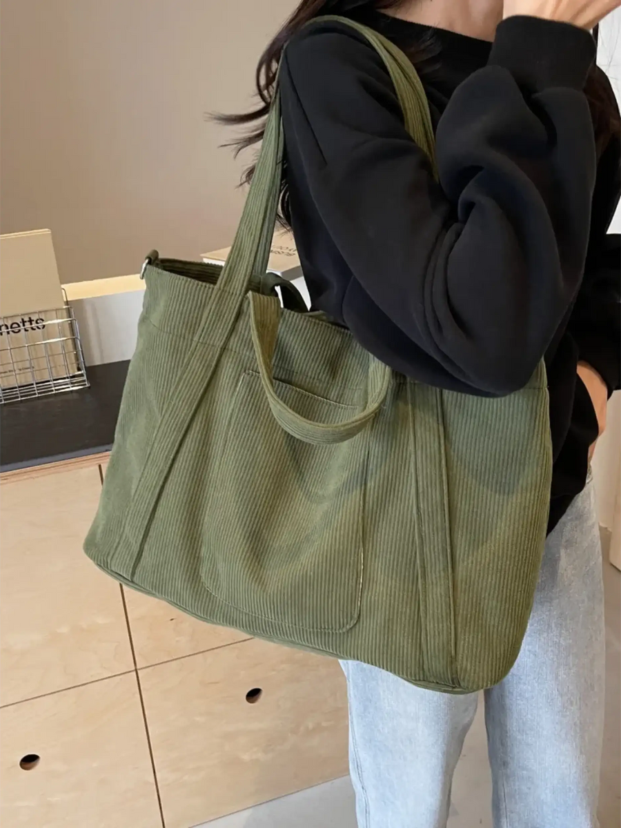 Lightweight Ladies duffle bag by Babe Beachwear in olive green corduroy fabric