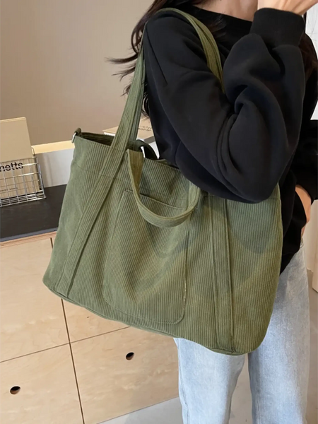 Lightweight Ladies duffle bag by Babe Beachwear in olive green corduroy fabric