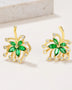  Green Palm Leaves Stud Earrings with gold setting and sparkling clear stones
