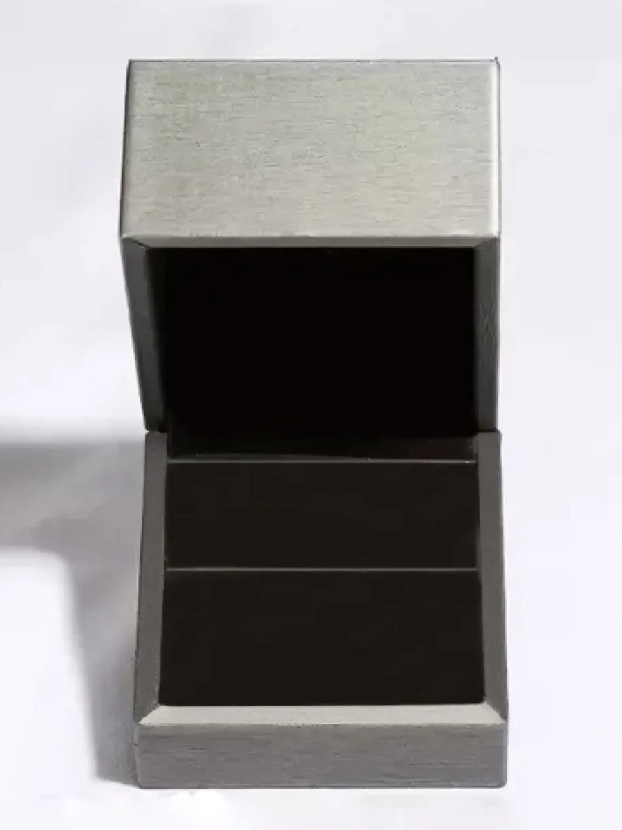 Empty silver jewelry box with black interior for Green Palm Leaves Stud Earrings by Trendsi