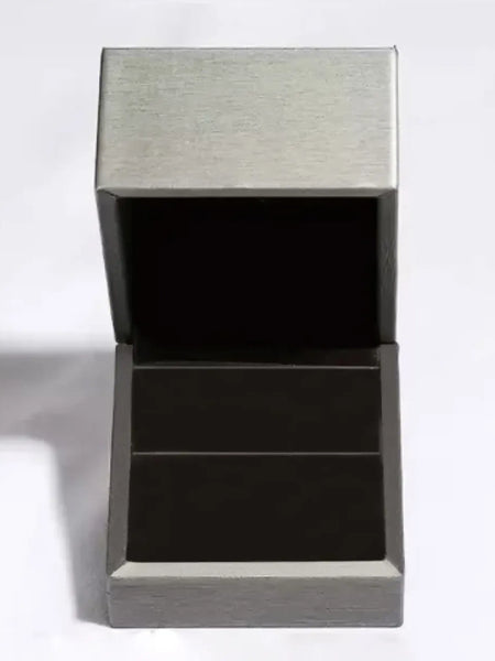 Empty silver jewelry box with black interior for Green Palm Leaves Stud Earrings by Trendsi