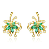 Green Palm Leaves Stud Earrings with gold and green gemstone floral design