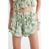 Emory Park green tropical flutter shorts with drawstring waist and floral pattern on lightweight fabric