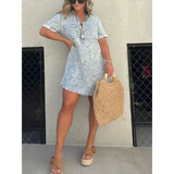 Babe Beachwear short sleeve tunic midi dress plus size in light wash denim with front pockets