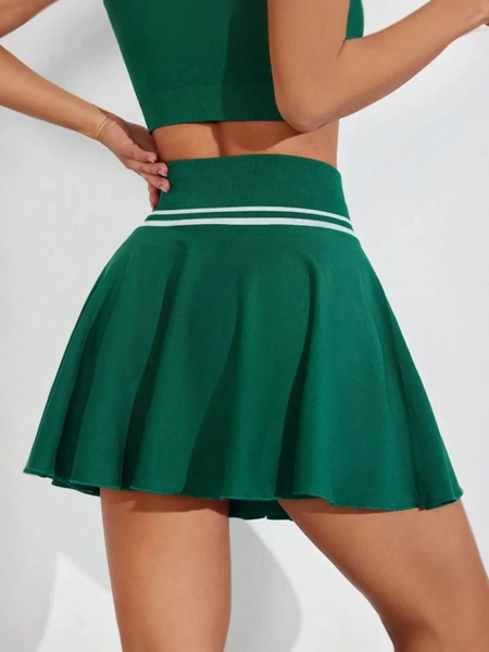 Trendsi green tennis skirt with white stripe waistband women's athletic skort summer