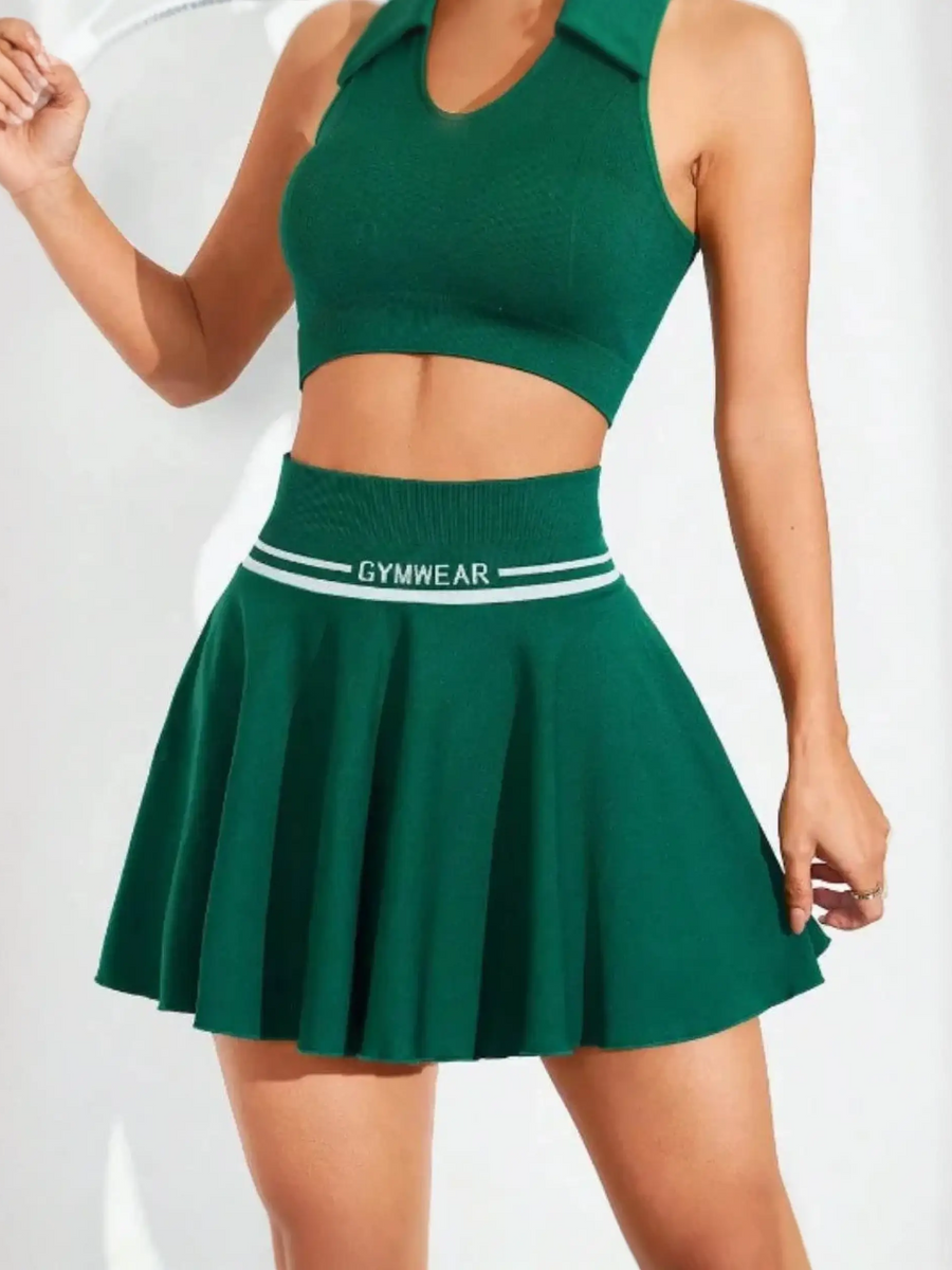 Trendsi green women's athletic skort summer tennis skirt with elastic waistband and pleated design