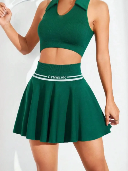 Trendsi green women's athletic skort summer tennis skirt with elastic waistband and pleated design