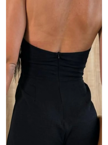 Babe Beachwaer black halter neck wide leg jumpsuit with back zipper closure