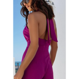 Babe Beachwear halter neck wide leg jumpsuit in vibrant purple with open back and tie detail