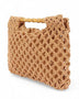 Artini Accessories crochet bamboo handle clutch in tan with intricate woven design and bamboo handles studio image