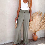 Babe Beachwear high waisted beach pants set in olive green with button details and wide-leg fit