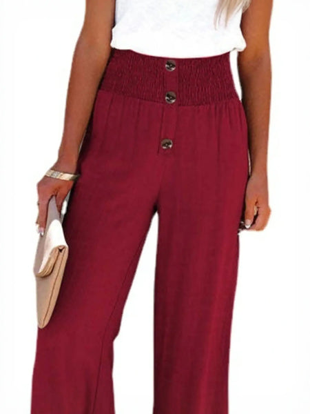 Babe Beachwaer high waisted beach pants set in burgundy with button front and wide legs