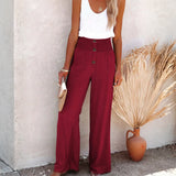 Babe Beachwaer high waisted beach pants set in burgundy with button details and wide legs