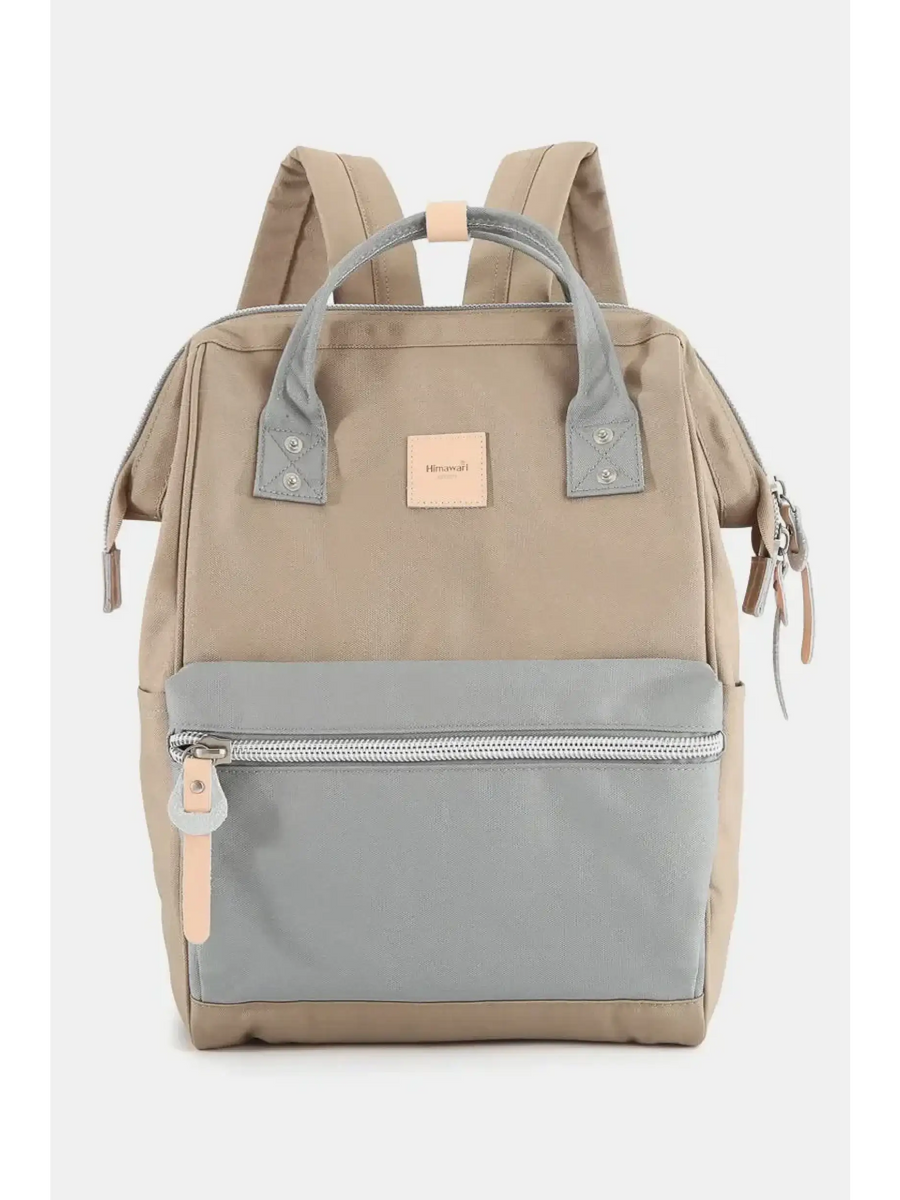 Himawari - Best Backpack beige and gray color with front zipper pocket and padded straps