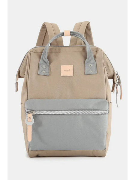 Himawari - Best Backpack beige and gray color with front zipper pocket and padded straps