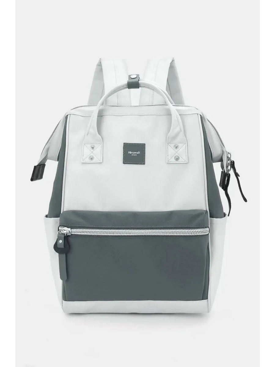 Himawari - Best Backpack by Babe Beachwaer in white and gray with front zipper pocket and top handles