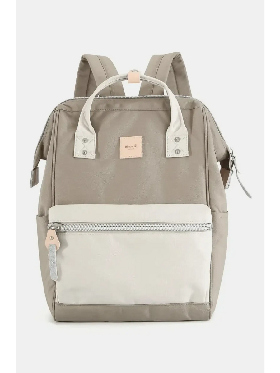 Himawari - Best Backpack by Babe Beachwaer in beige and white with front zipper pocket and padded straps