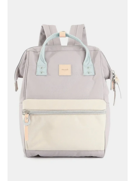 Himawari - Best Backpack by Babe Beachwaer in pastel gray with front zipper pocket and light blue top handles