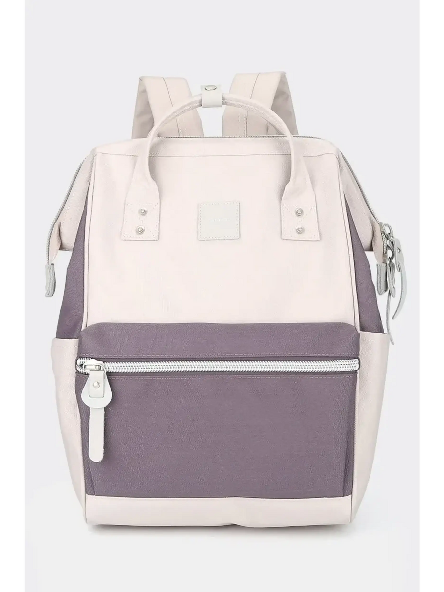 Babe Beachwaer Himawari - Best Backpack in beige and purple with front zipper pocket and adjustable straps