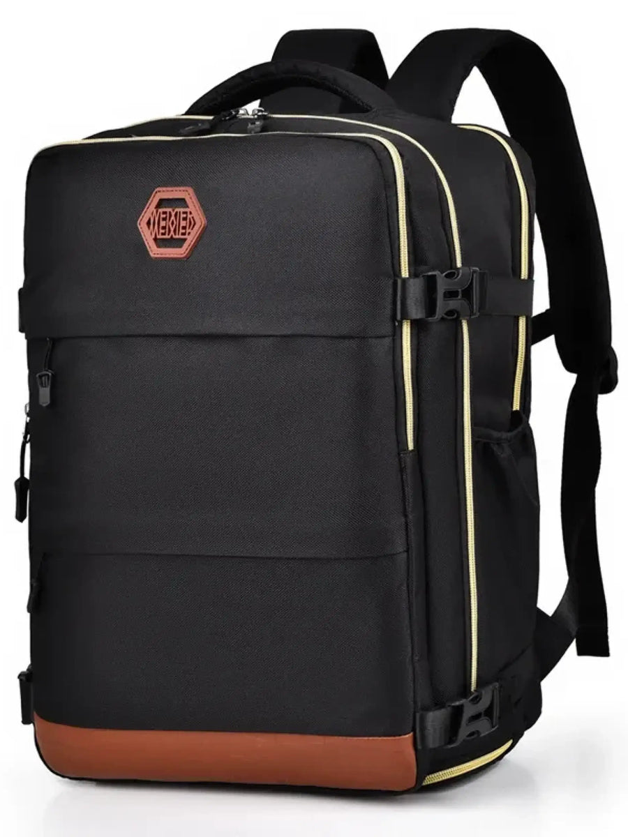 Babe Beachwaer Himawari Carry On Travel Backpack in black with brown base and padded straps