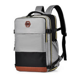 Himawari Carry On Travel Backpack by Babe Beachwaer in gray black with brown base and adjustable straps