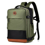 Himawari Carry On Travel Backpack in green with black and brown accents and multiple compartments