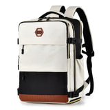 Babe Beachwaer Himawari Carry On Travel Backpack in white black with brown base and multiple compartments