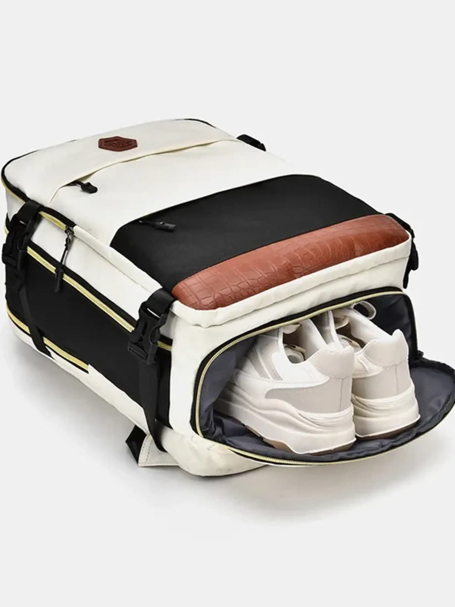 Babe Beachwear Himawari Carry On Travel Backpack in black and white with separate shoe compartment
