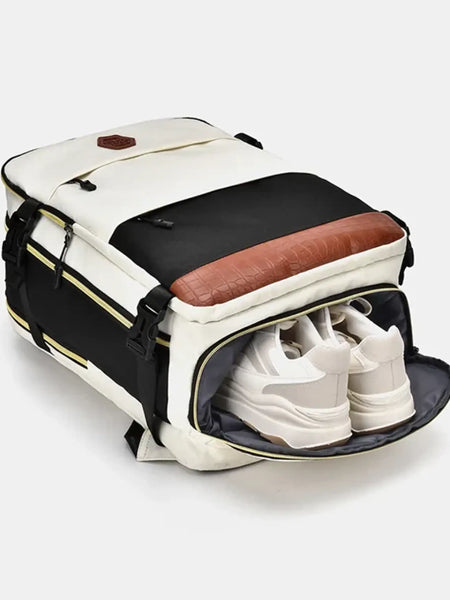 Babe Beachwear Himawari Carry On Travel Backpack in black and white with separate shoe compartment