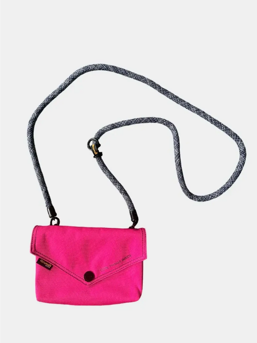 Babe Beachwaer Himawari Crossbody Phone Wallet in bright pink with adjustable gray strap