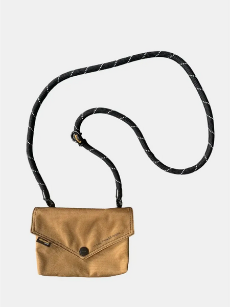 Babe Beachwear Himawari Crossbody Phone Wallet in tan with black adjustable strap