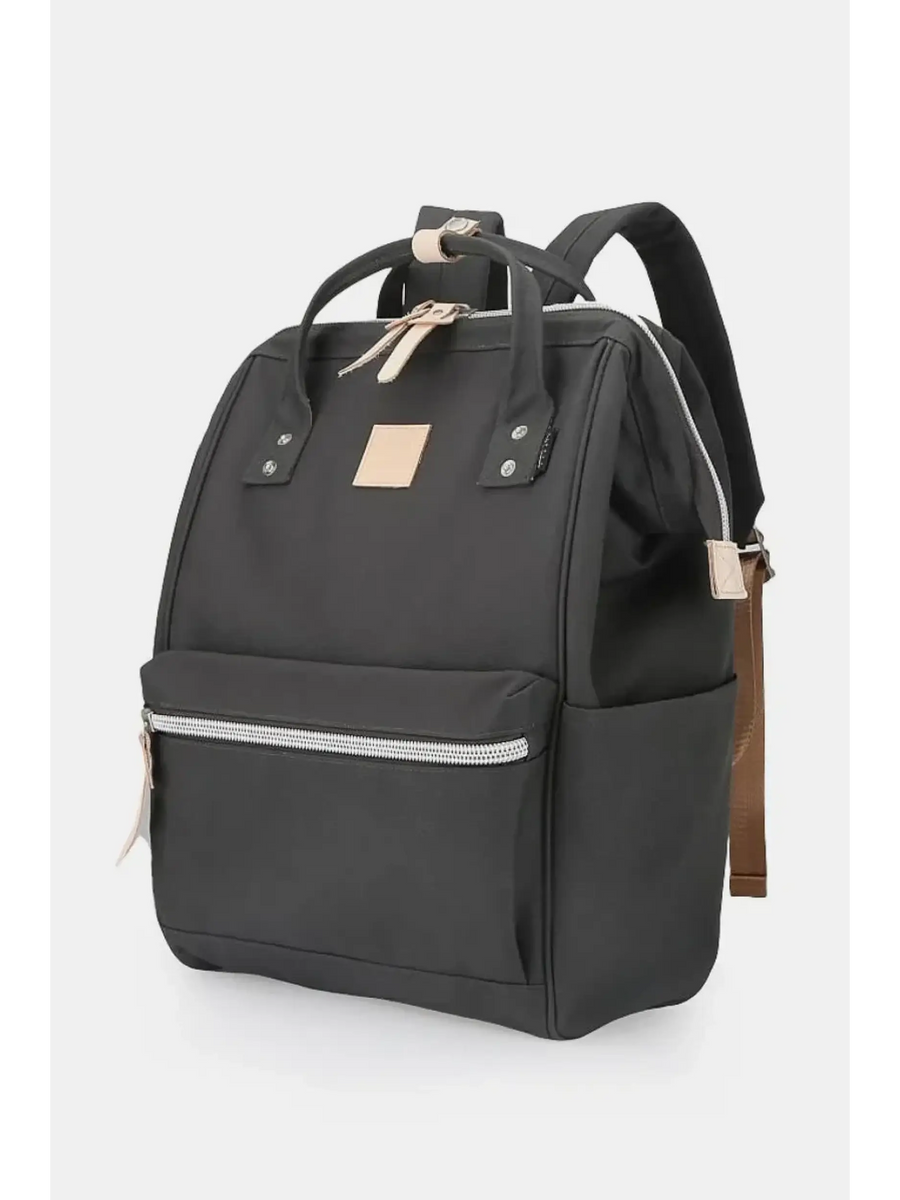 Black himawari durable backpack by Babe Beachwaer with front zipper pocket and padded straps