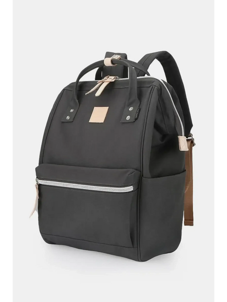 Black himawari durable backpack by Babe Beachwaer with front zipper pocket and padded straps