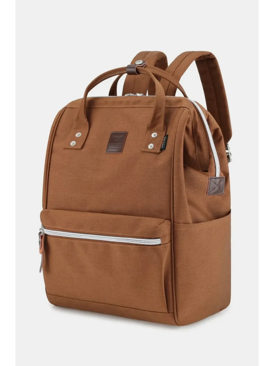 Babe Beachwaer himawari durable backpack in brown with front zipper pocket and padded shoulder straps