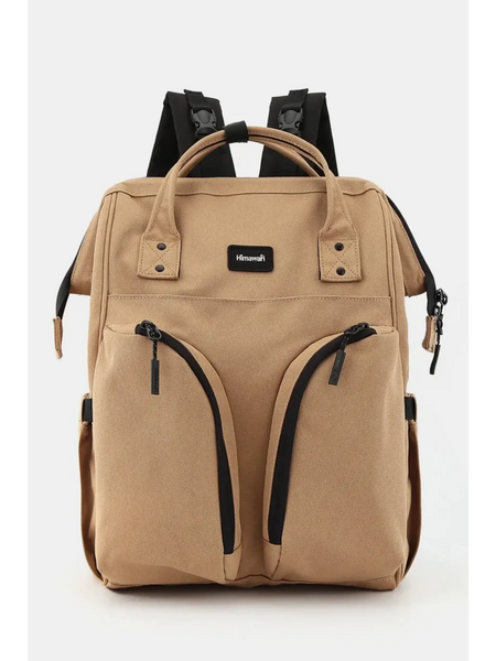 Large capacity waterproof back pack Himawari in tan color with multiple zippered pockets and padded straps