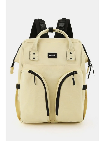 Babe Beachwaer large capacity waterproof back pack Himawari in beige with dual front zip pockets and black straps