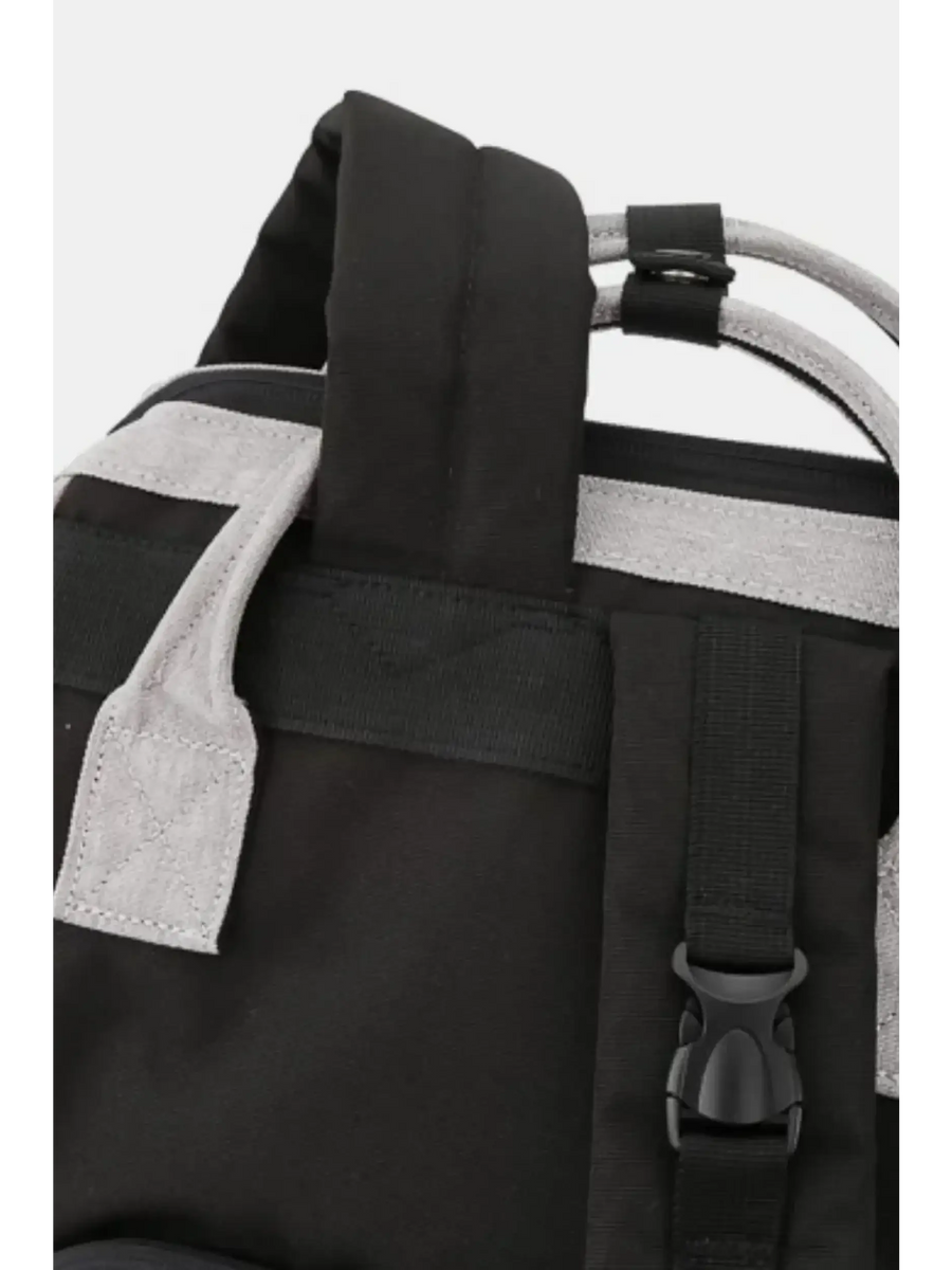 Close-up of Babe Beachwaer large capacity waterproof back pack Himawari showing black fabric and buckle details