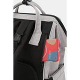 Large capacity waterproof back pack Himawari by Babe Beachwaer in black and gray with a front pocket holding a red item