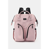 Large capacity waterproof back pack Himawari in soft pink with multiple zippered pockets and black straps