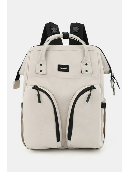 Large capacity waterproof back pack Himawari in beige with black zipper accents and dual handles