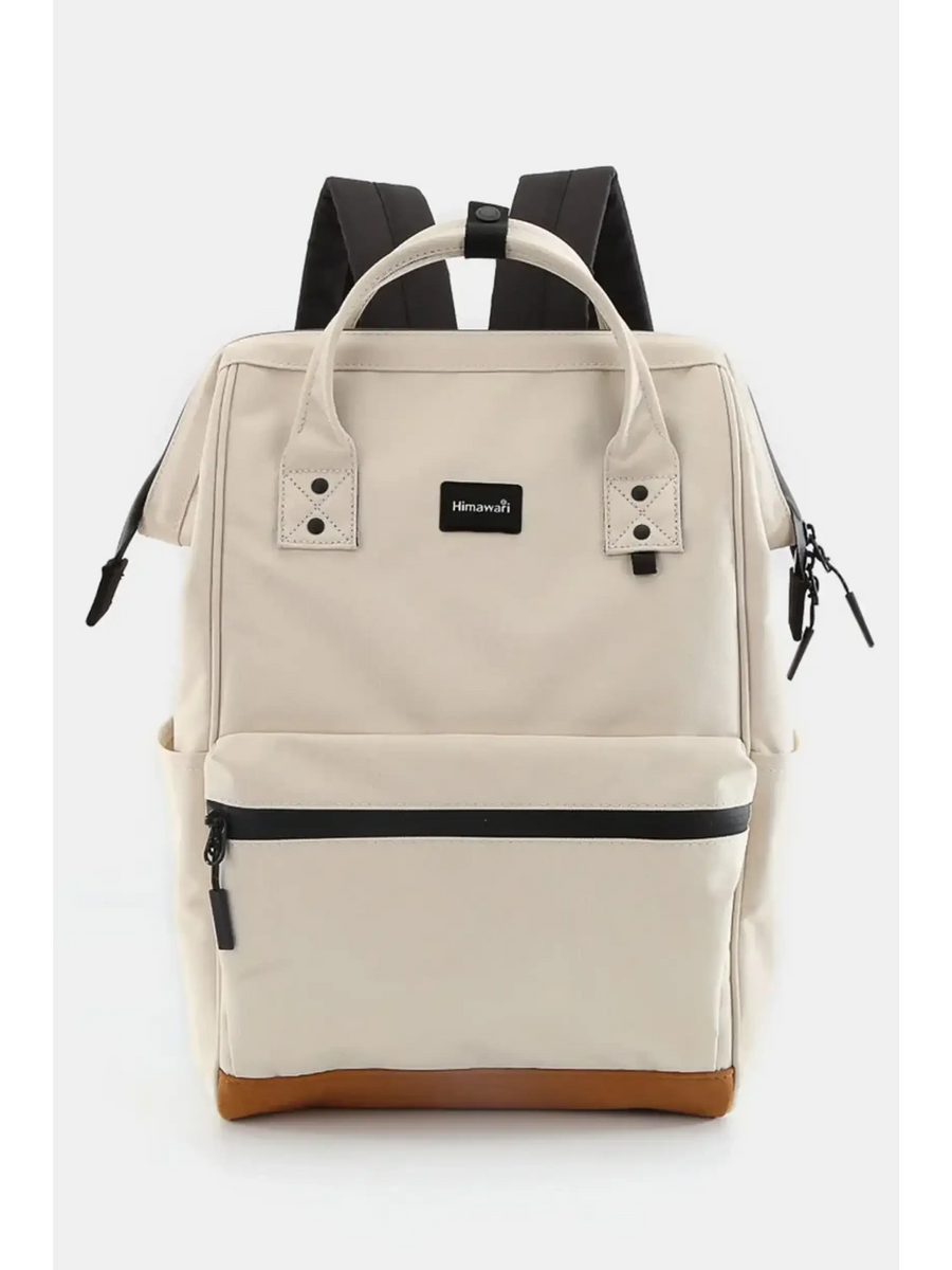 Babe Beachwaer Himawari Lightweight Backpack in beige with black straps and front zipper pocket cream color