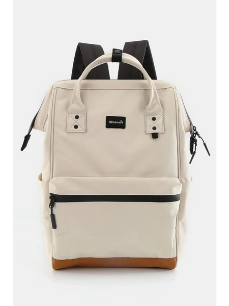 Babe Beachwaer Himawari Lightweight Backpack in beige with black straps and front zipper pocket cream color