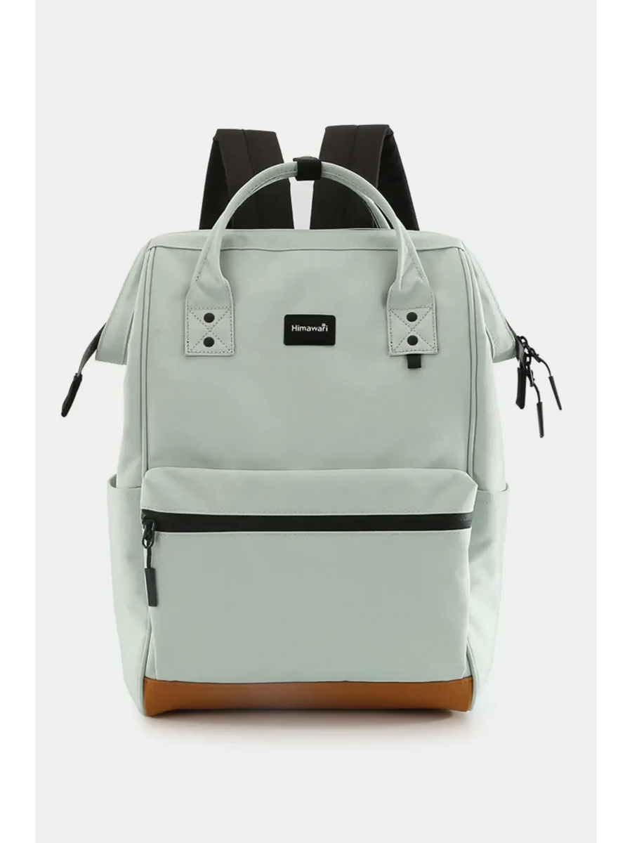 Himawari Lightweight Backpack in light gray with black zippers and brown base by Babe Beachwaer