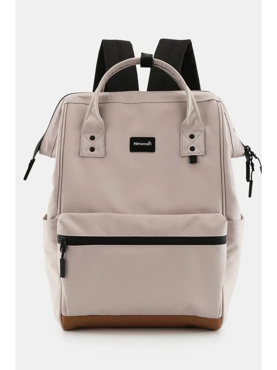 Babe Beachwear Himawari Lightweight Backpack in beige with black straps and front zipper pocket