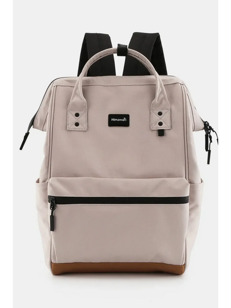 Babe Beachwear Himawari Lightweight Backpack in beige with black straps and front zipper pocket