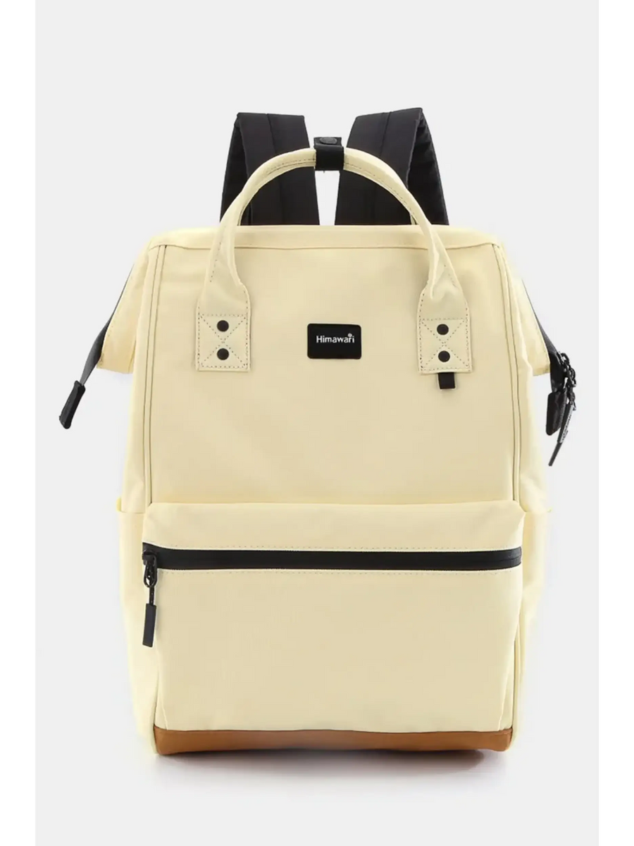 Babe Beachwaer Himawari Lightweight Backpack in beige with black straps and front zipper pocket