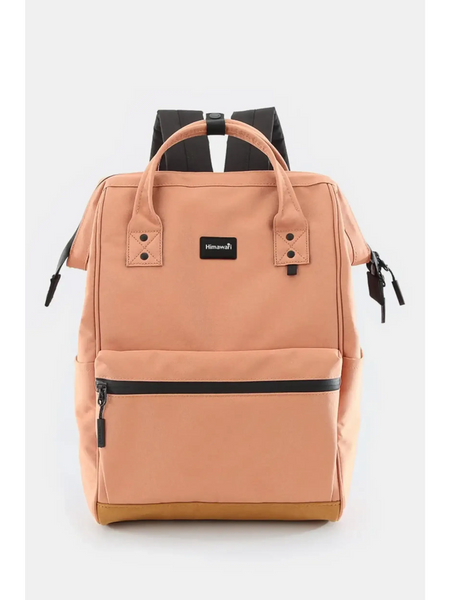 Himawari Lightweight Backpack by Babe Beachwaer in peach color with black straps and front zipper pocket